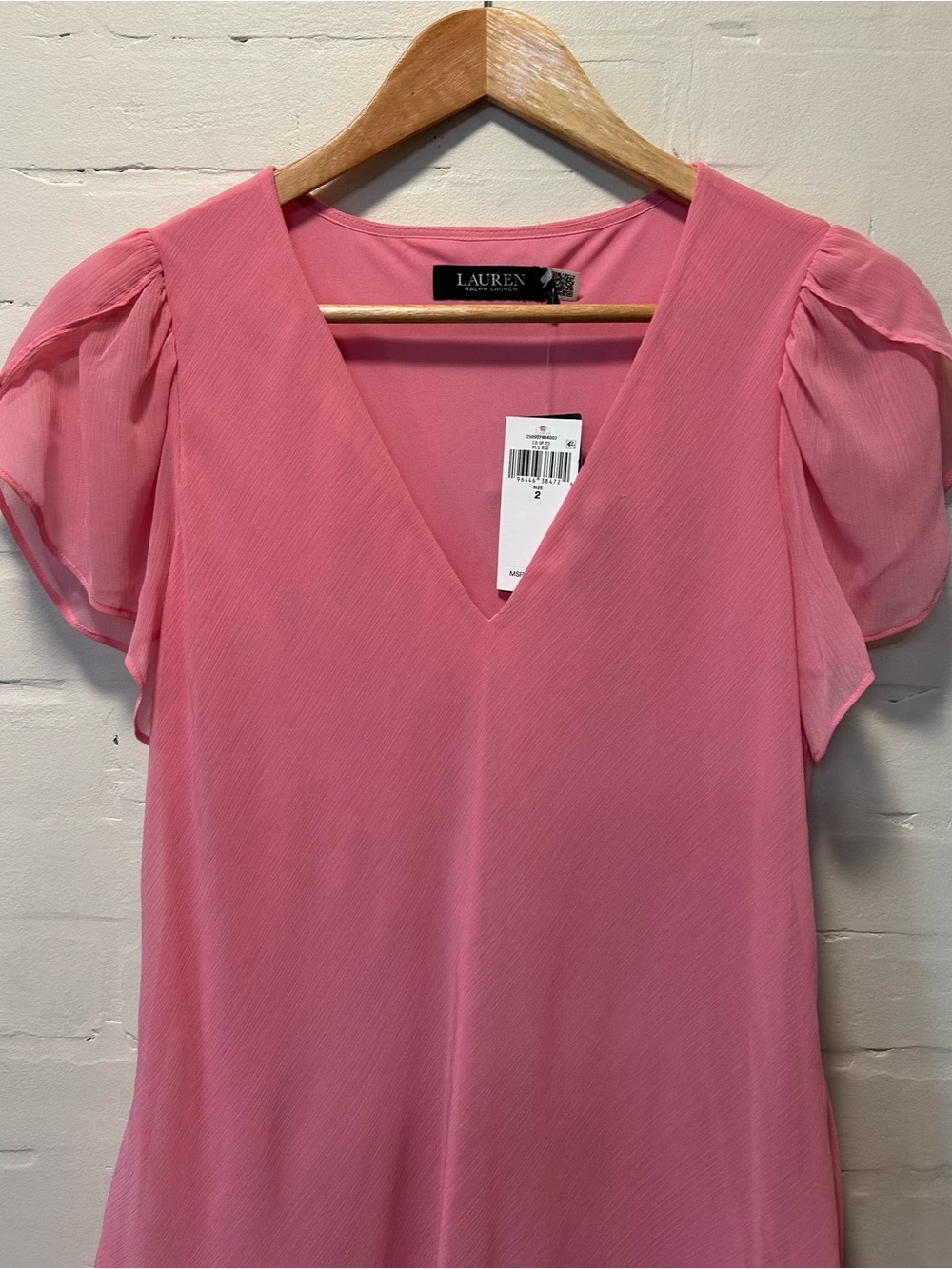 NWT Lauren Ralph Lauren Pink Crinkle Georgette Drop Waist Dress Size 2 - Picture 5 of 7